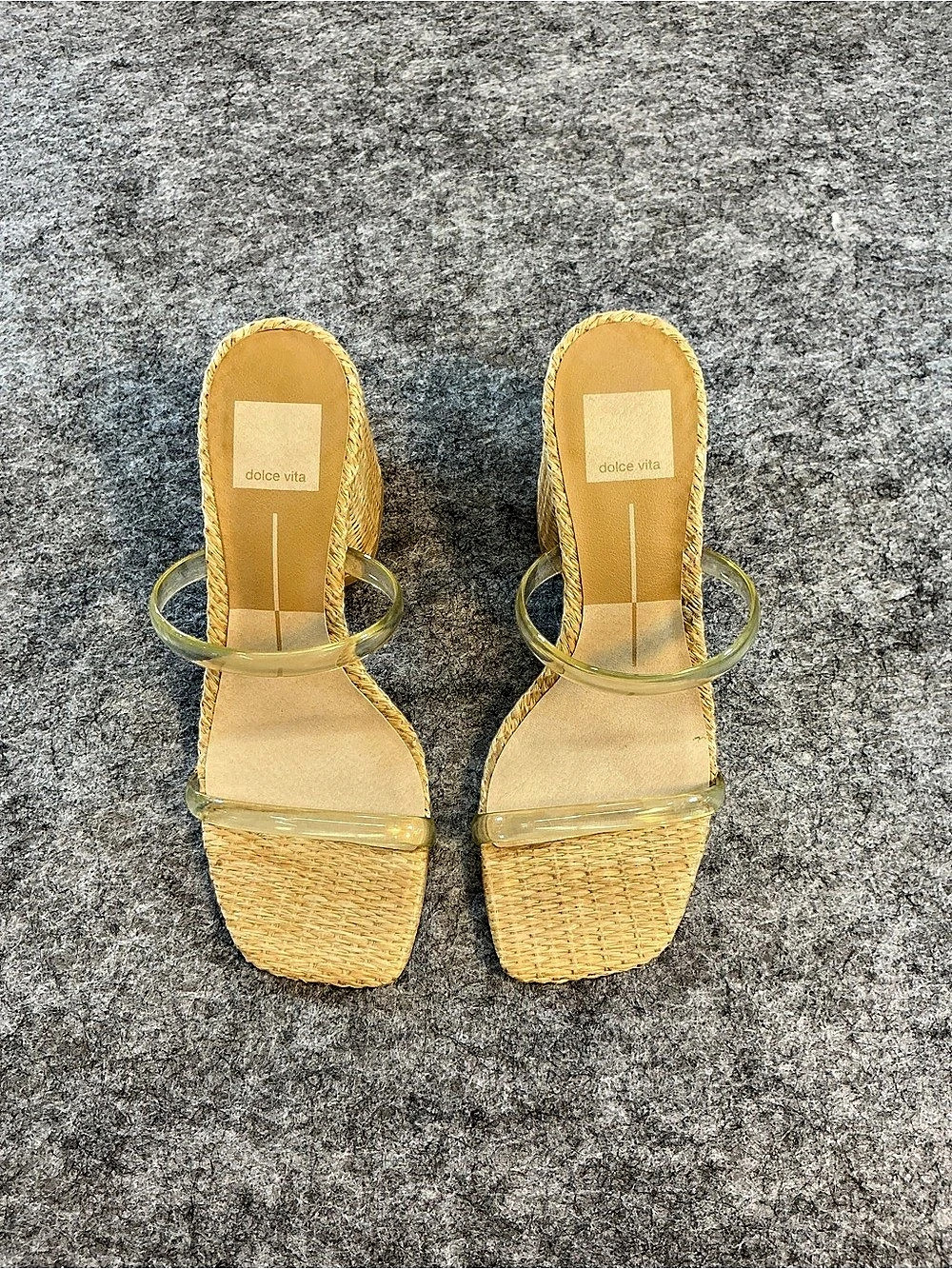 dolce vita Raffia Block Heel Sandals - Yellow Size 6.5
